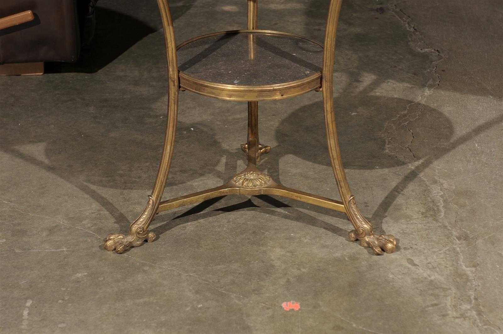 Pair of Gilt Bronze Continental Gueridon Table with Marble Tops 1