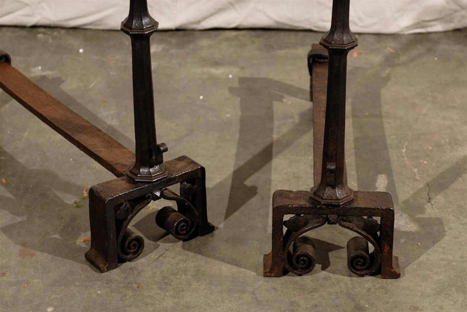 Pair of Giacometti Style 19th Century Cast Iron Rams Head Iron Andirons For Sale 2