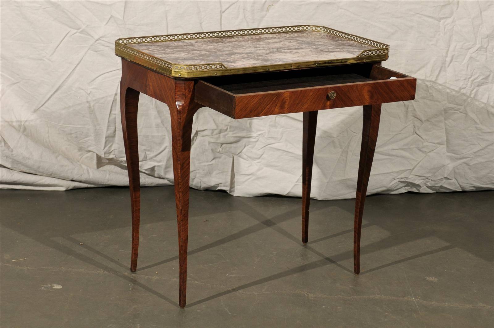 20th Century Louis XV Style Marble-Top Kingswood Table with Brass Gallery In Good Condition In Atlanta, GA