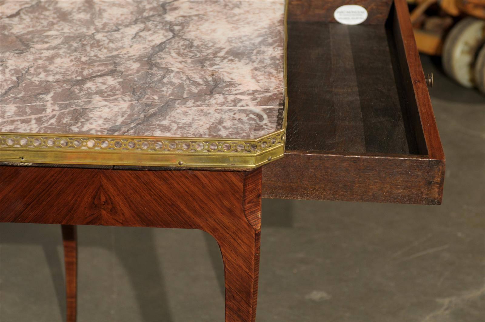20th Century Louis XV Style Marble-Top Kingswood Table with Brass Gallery 1