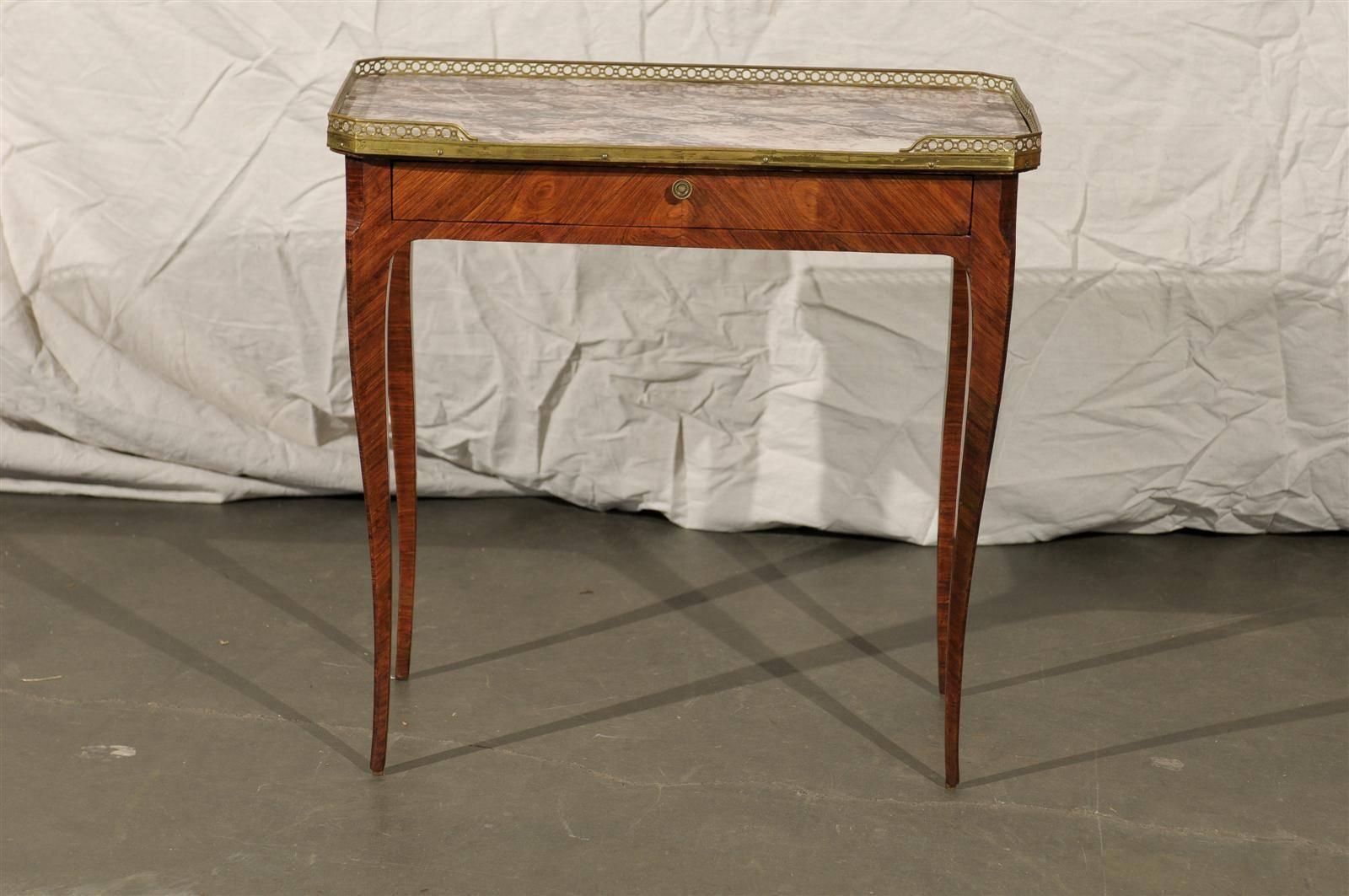 20th Century Louis XV Style Marble-Top Kingswood Table with Brass Gallery 2