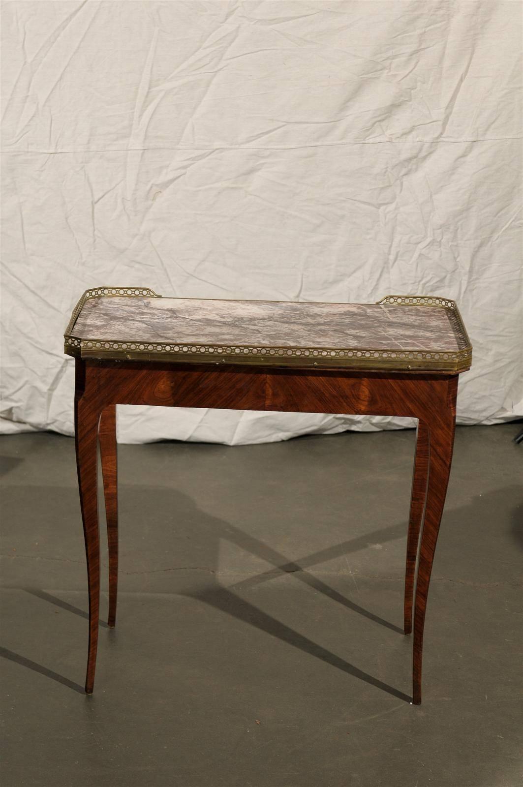 20th Century Louis XV Style Marble-Top Kingswood Table with Brass Gallery 5