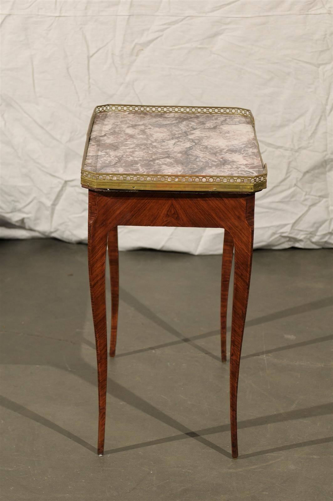 20th Century Louis XV Style Marble-Top Kingswood Table with Brass Gallery 6
