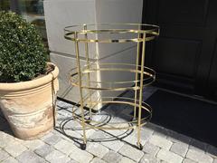 Mid-Century Three-Tier Brass Bar Cart, Attributed to Maxwell Phillips