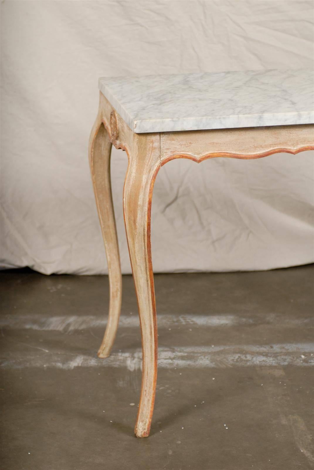 20th Century Italian Continental Marble Top Painted Console In Excellent Condition In Atlanta, GA