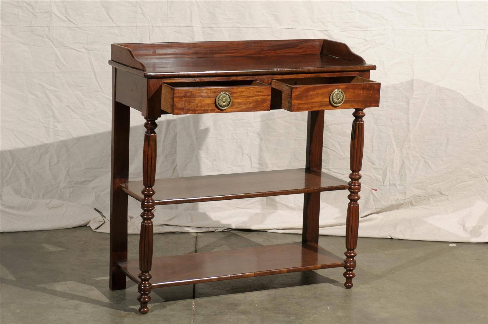 19th Century English Mahogany Etagere with Two Drawers 1