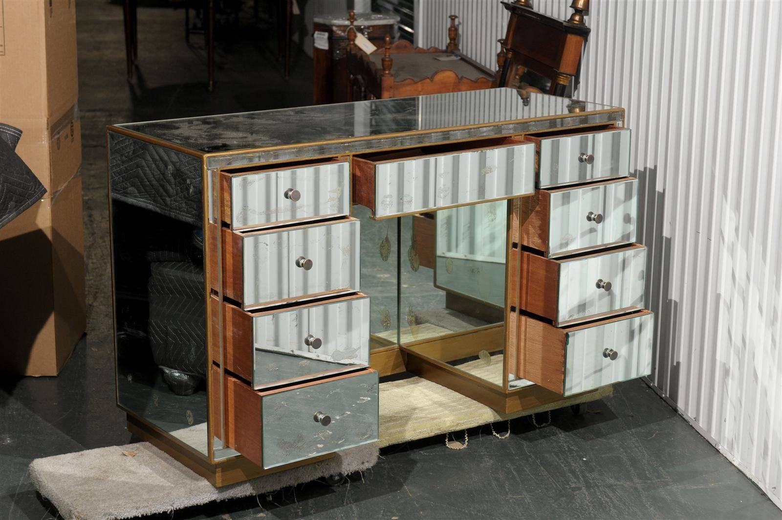 Mid-Century Mirrored Dressing Table with Small Knobs 2