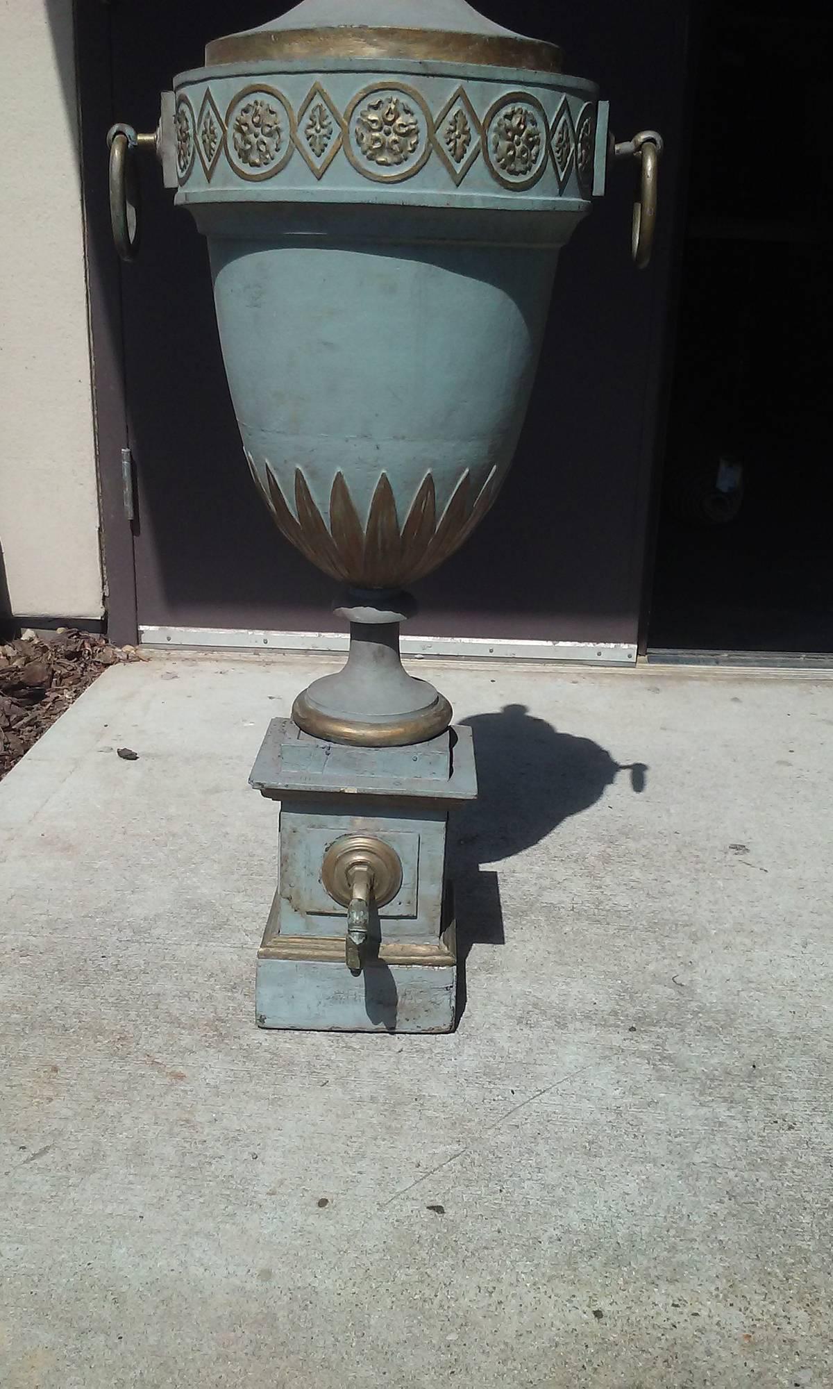 Jumbo 19th Century Tole Urn with Old Paint In Good Condition In Atlanta, GA