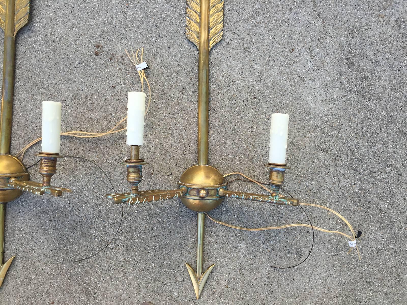 19th Century French Gilt Bronze Arrow Sconces Directoire Style In Excellent Condition In Atlanta, GA