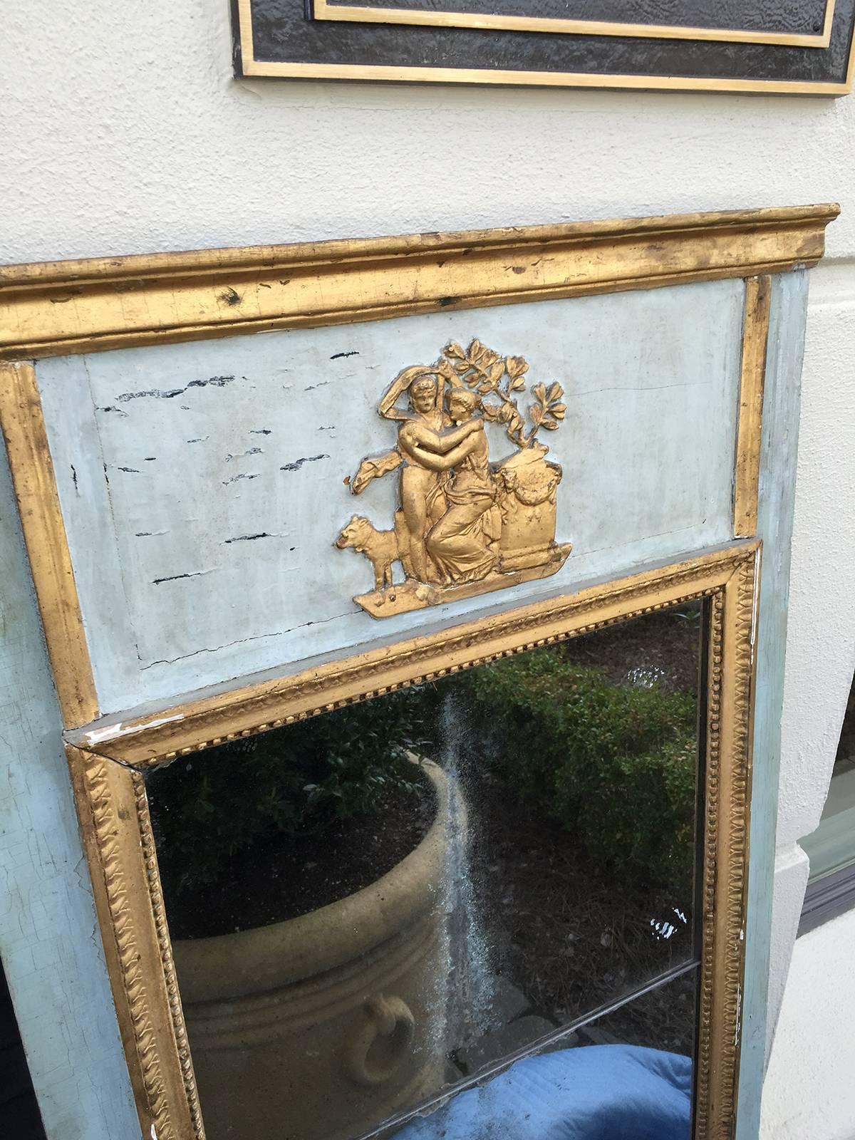 18th-19th Century Louis XVI Style Painted Trumeau Mirror 2