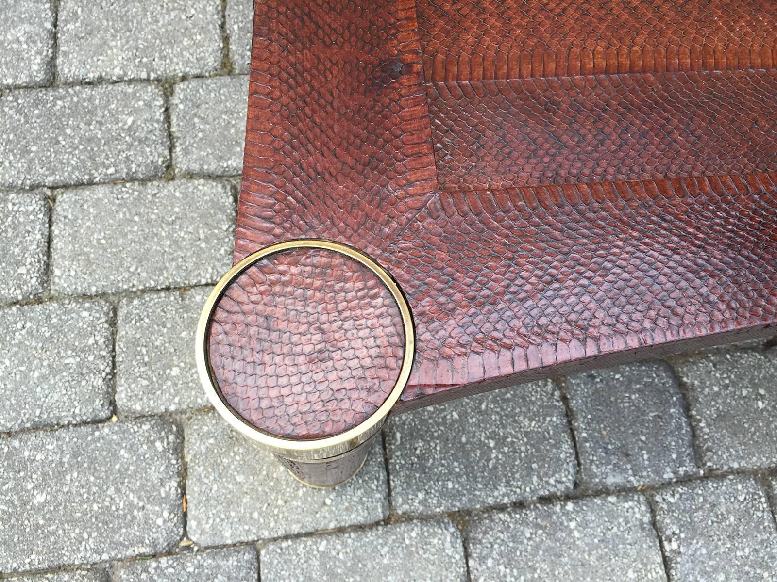 Late 20th Century Python and Brass Round Leg Coffee Table Attributed to Karl Springer, circa 1970