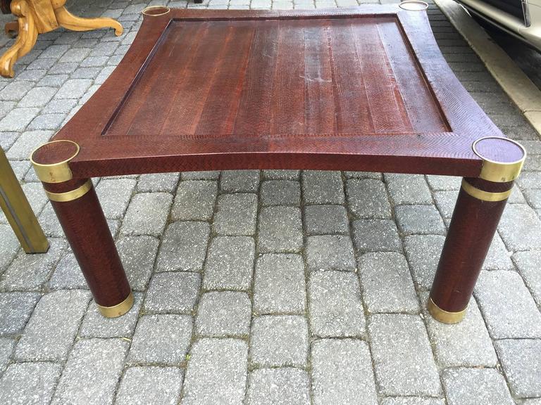 Python and Brass Round Leg Coffee Table Attributed to Karl Springer ...