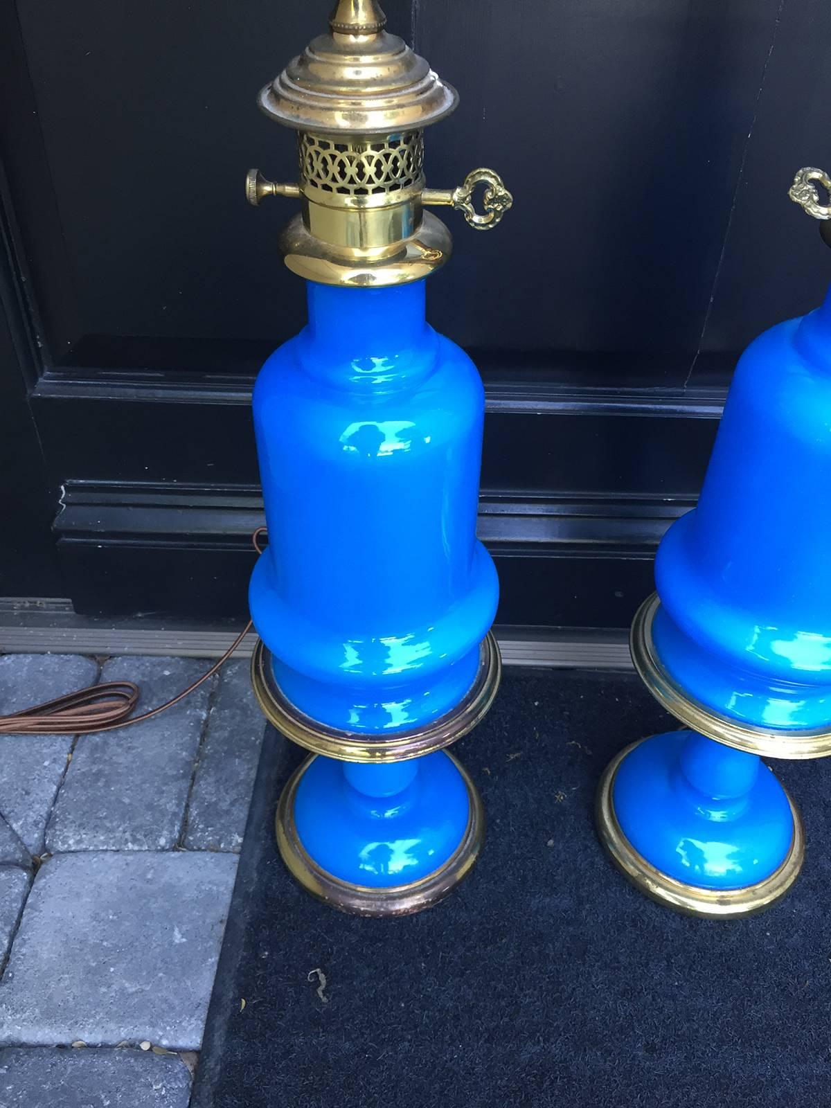 19th Century Pair of French Opaline Lamps In Good Condition In Atlanta, GA