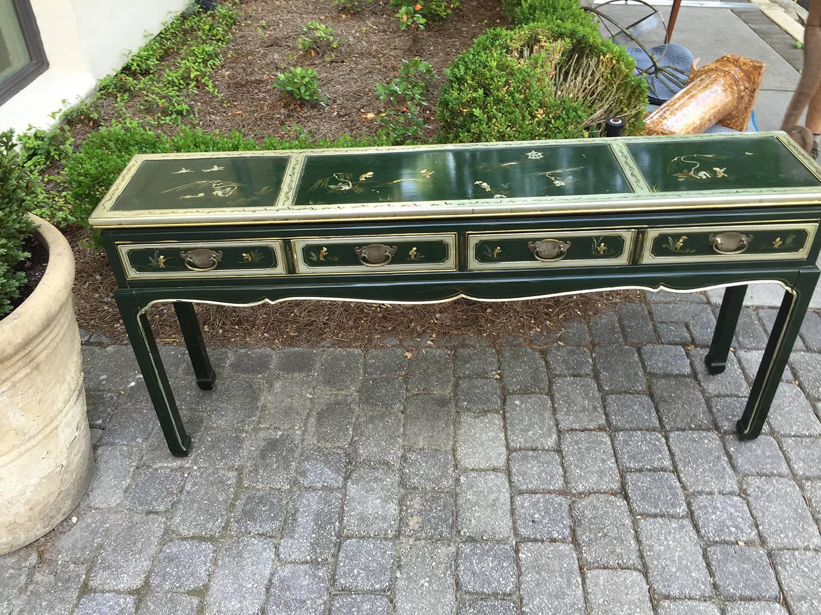 Mid-20th Century laquered green chinoserie sofa table