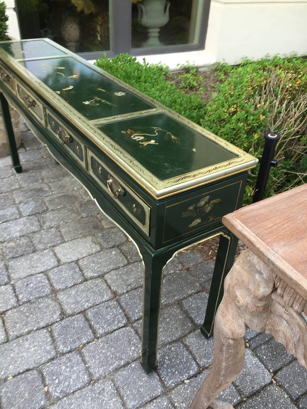 Mid-20th Century Laquered Green Chinoserie Sofa Table 3