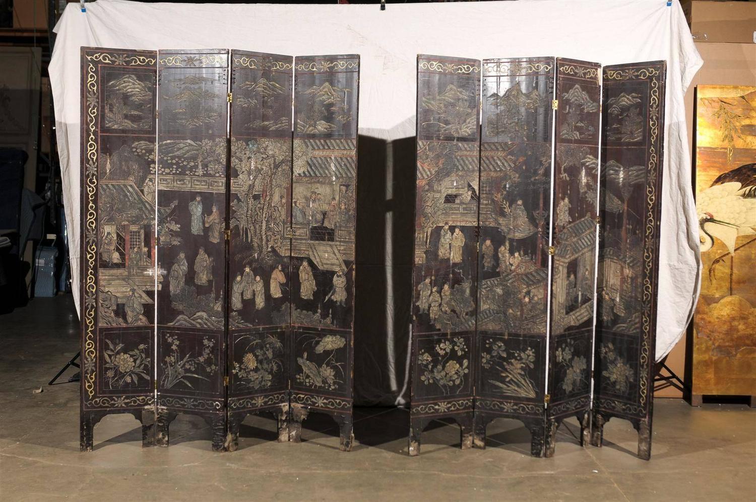 18th19th Century EightPanel Coromandel Screen For Sale at 1stdibs