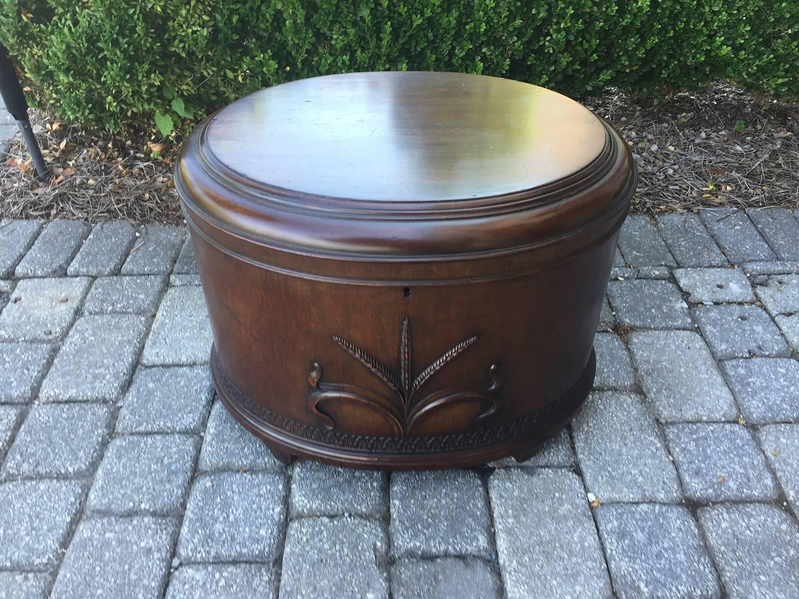 19th-20th century oval mahogany cellarette by Aimone Mfg Co, New York.