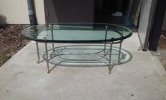 Mid-Century Oval Steel and Brass Coffee Table with Horse Hoof Motif