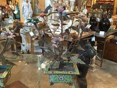 Pair of 19th-20th Century Multi-stone Flower Trees in Cloisonne Pots