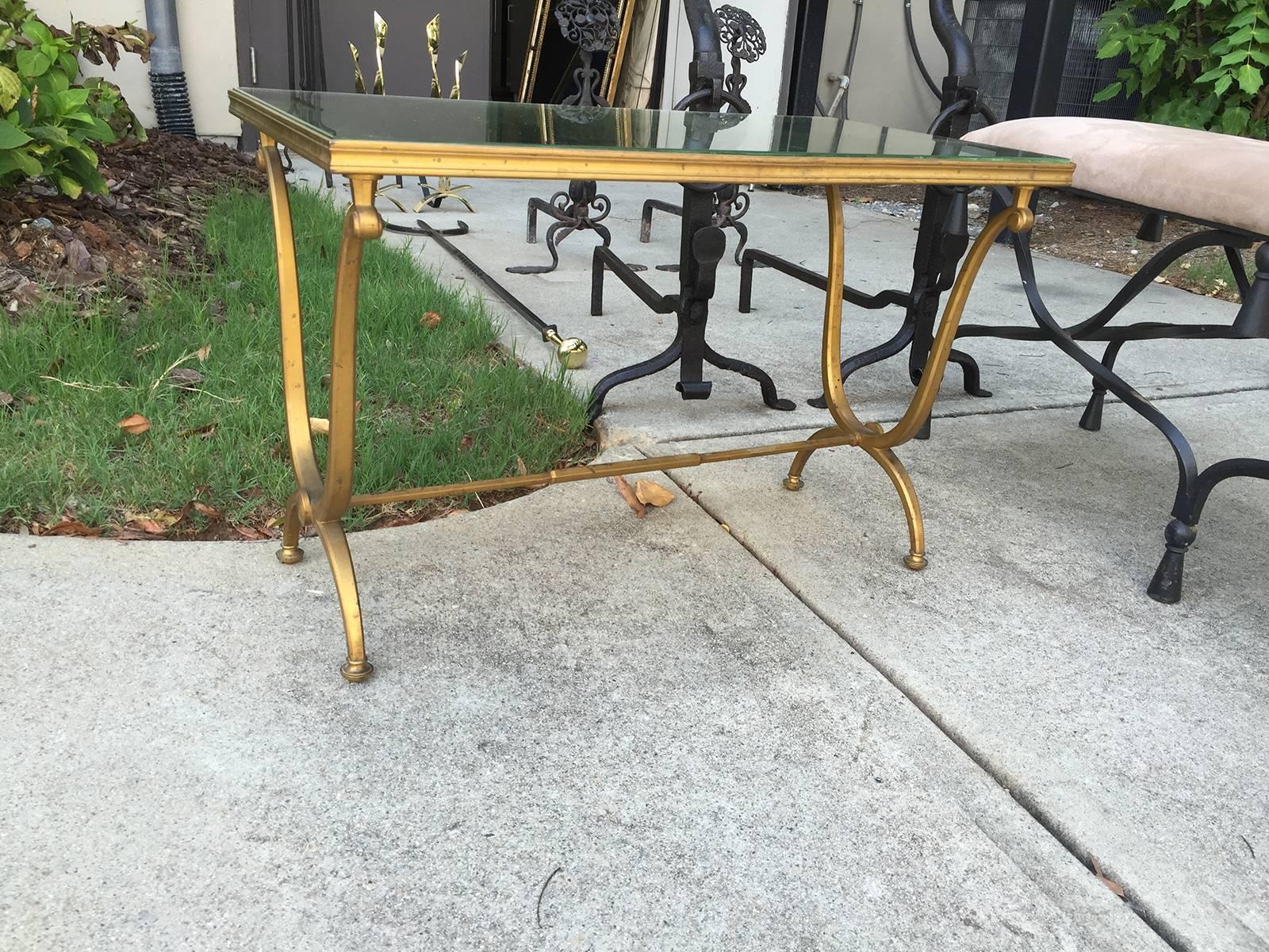 1940s French bronze table with mirrored top.