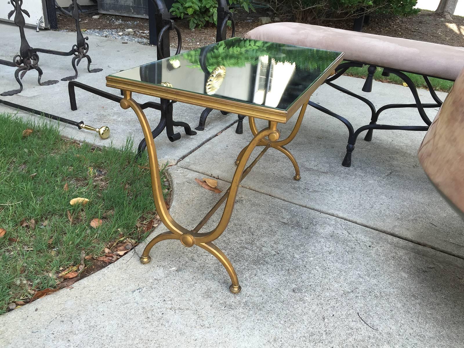 1940s French Bronze Table with Mirrored Top (Französisch)