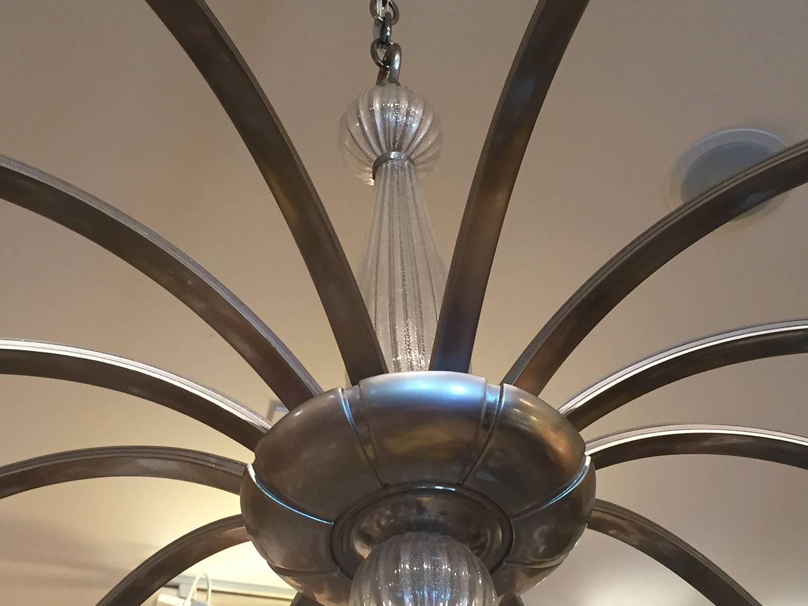 American Mid-20th Century Chandelier with Venetian Glass in the Style of Tommi Parzinger