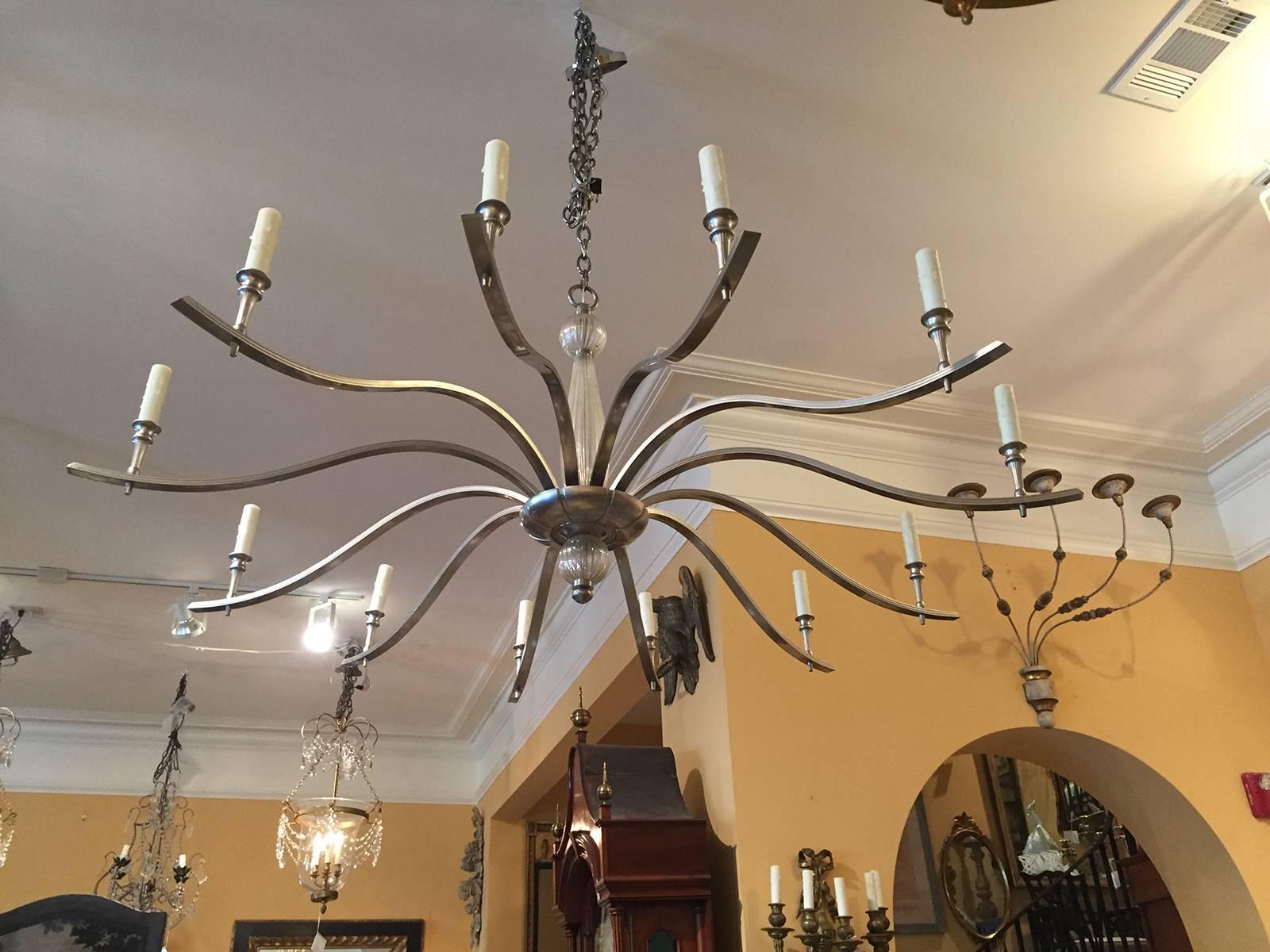 Mid-20th Century Chandelier with Venetian Glass in the Style of Tommi Parzinger In Good Condition In Atlanta, GA