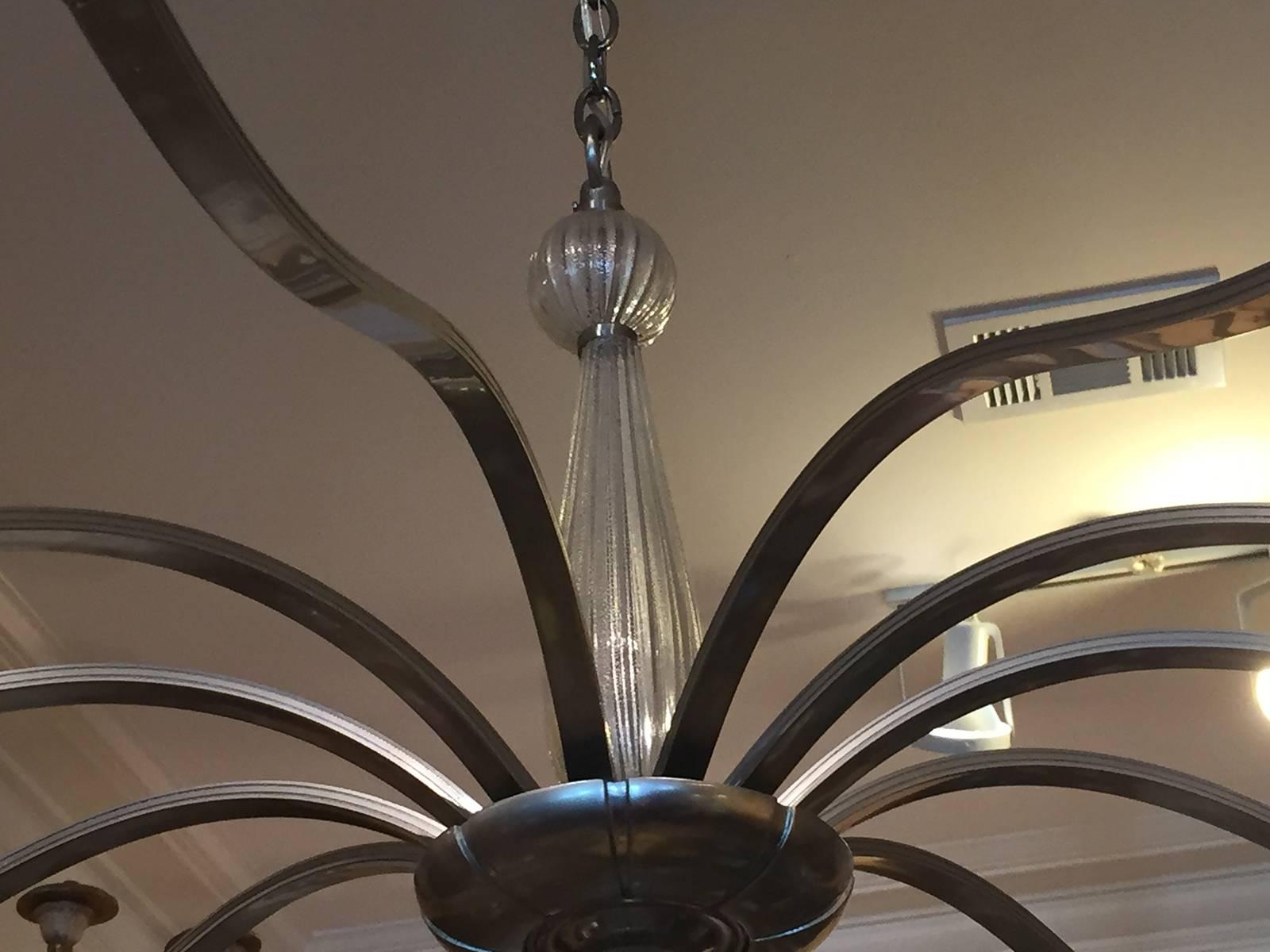 Aluminum Mid-20th Century Chandelier with Venetian Glass in the Style of Tommi Parzinger