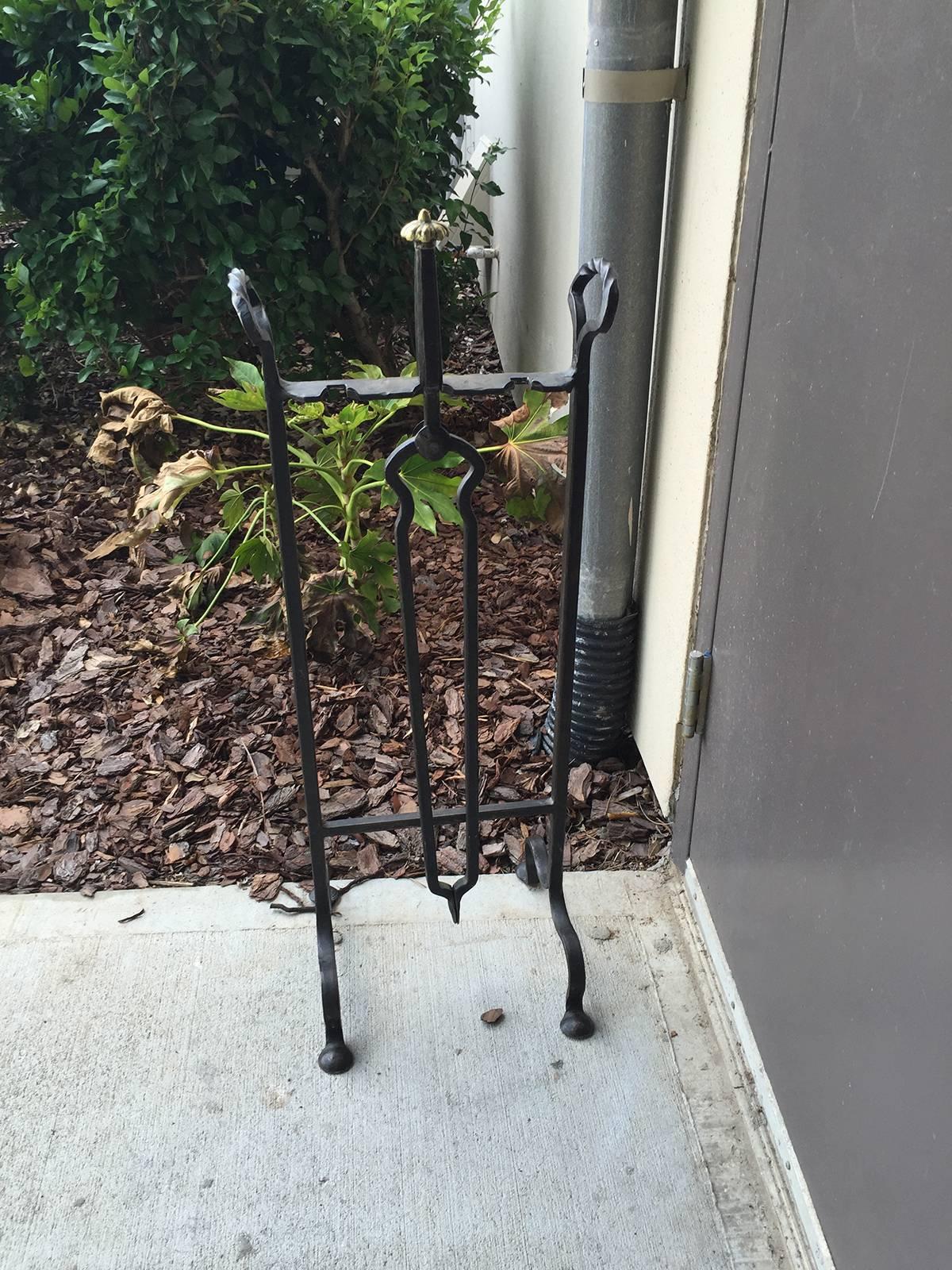 Early 20th Century Brass and Iron Fire Tool Stand In Excellent Condition In Atlanta, GA