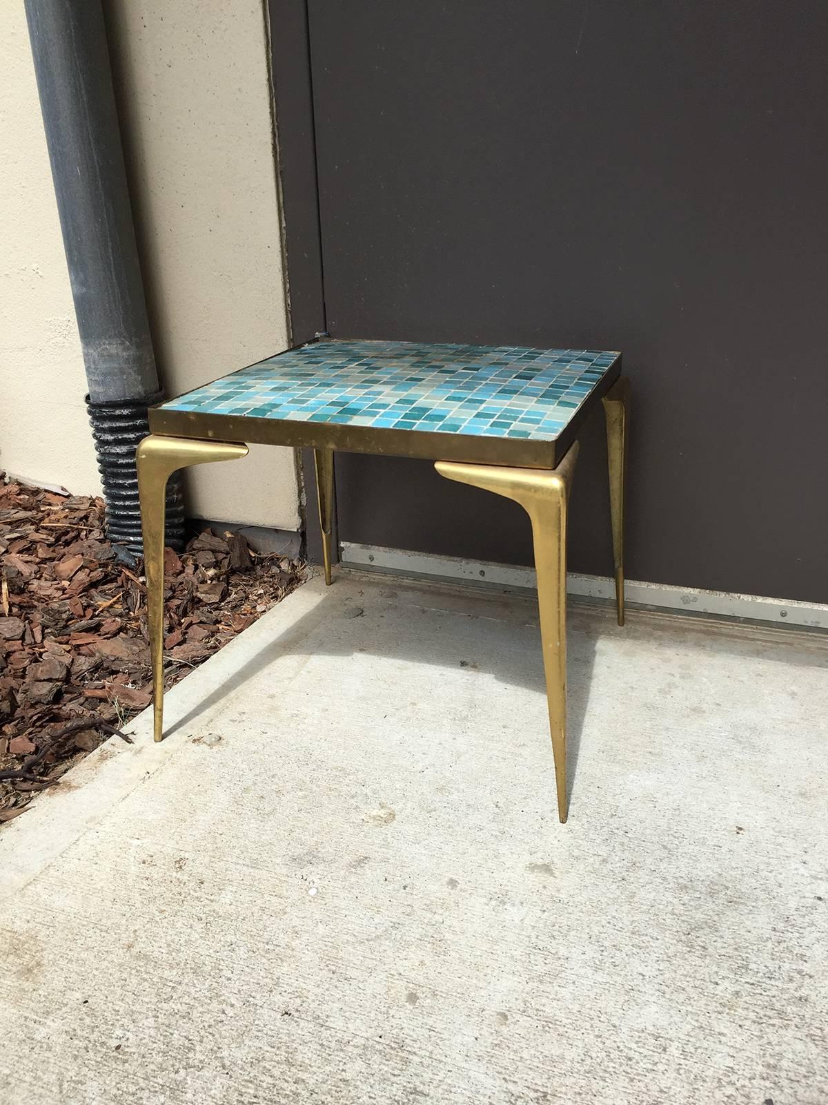 Mid-Century Italian tile top table attributed to Gio Ponti, Murano glass tiles.