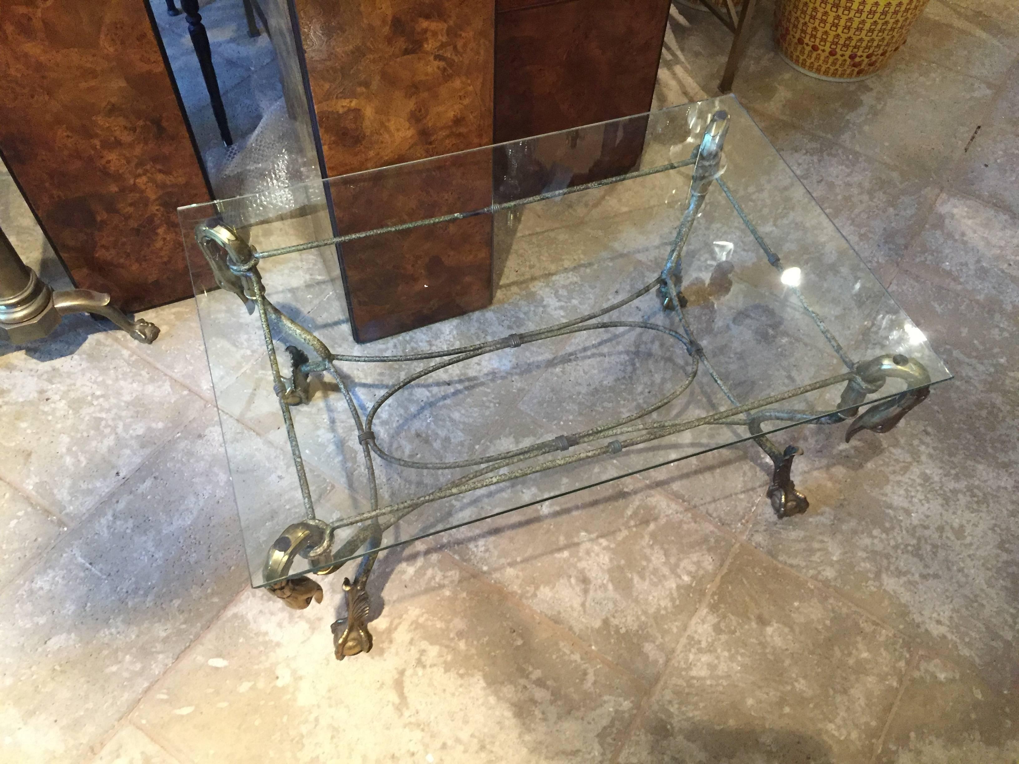 20th Century Swan Head Coffee Table with Glass Top, Brass and Steel In Excellent Condition In Atlanta, GA