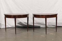 18th or 19th Century Pair of Italian Walnut Demilune Consoles