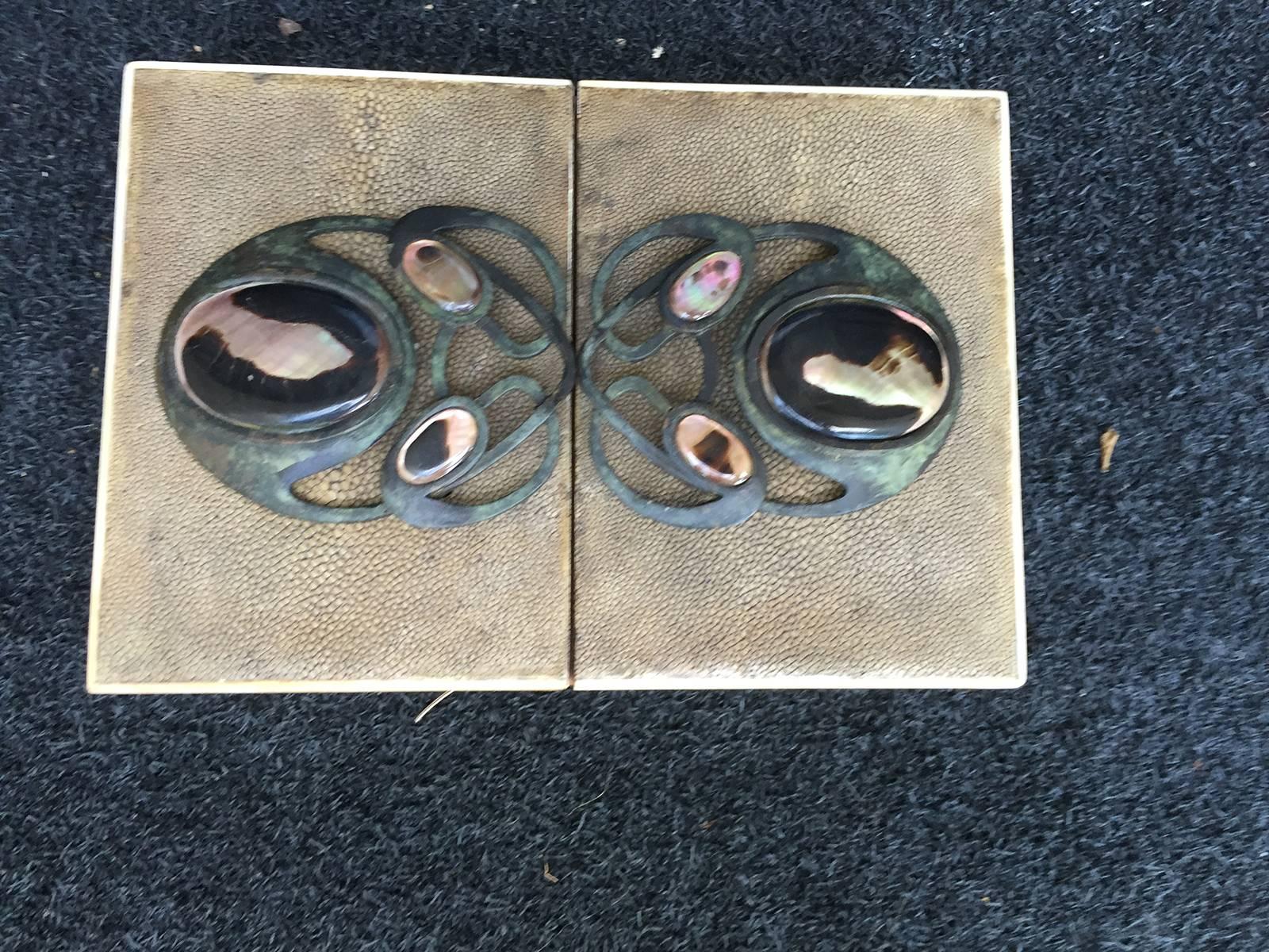 20th Century French Shagreen Box Mounted, Horn Bone and Abalone In Excellent Condition In Atlanta, GA