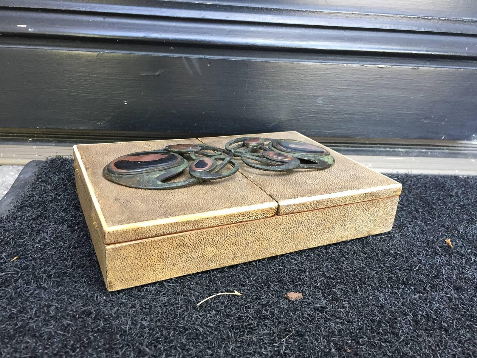 20th Century French Shagreen Box Mounted, Horn Bone and Abalone 3