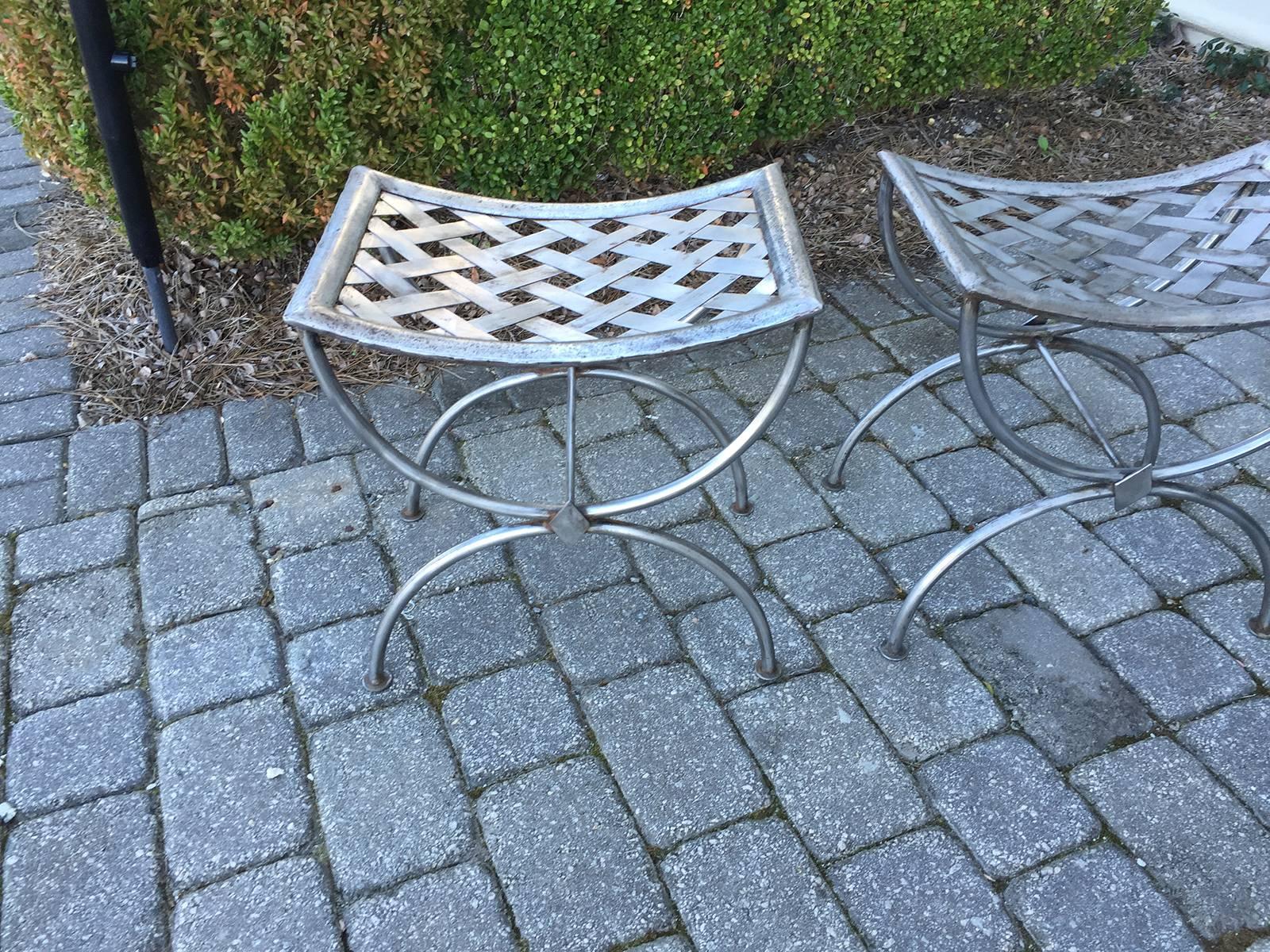 Pair of 1920s Polished Steel Benches In Good Condition In Atlanta, GA