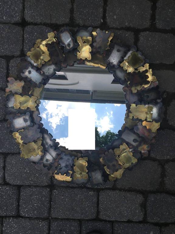 Autumn Leaves Mirror Signed by Jere, Copper, Brass and Steel, circa