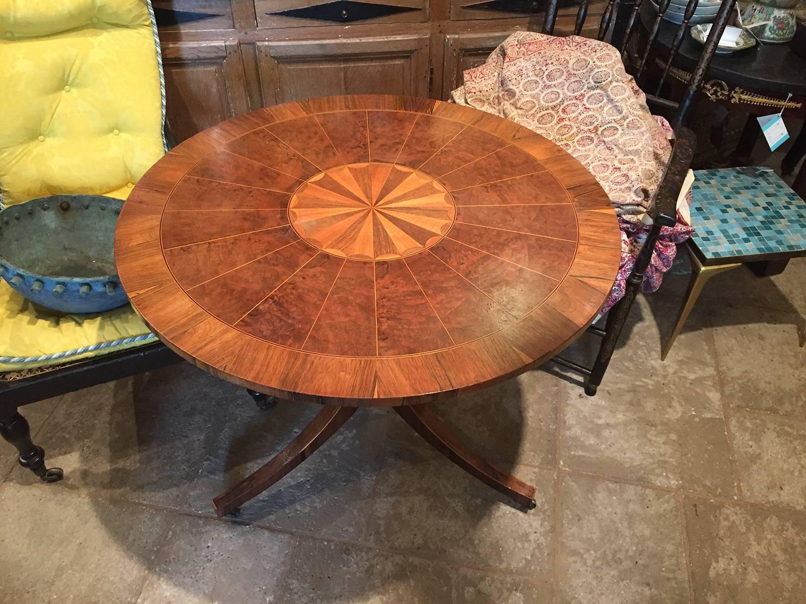 19th/20th Century Louis XVI Style Tulipwood Parquetry Round Table In Good Condition In Atlanta, GA