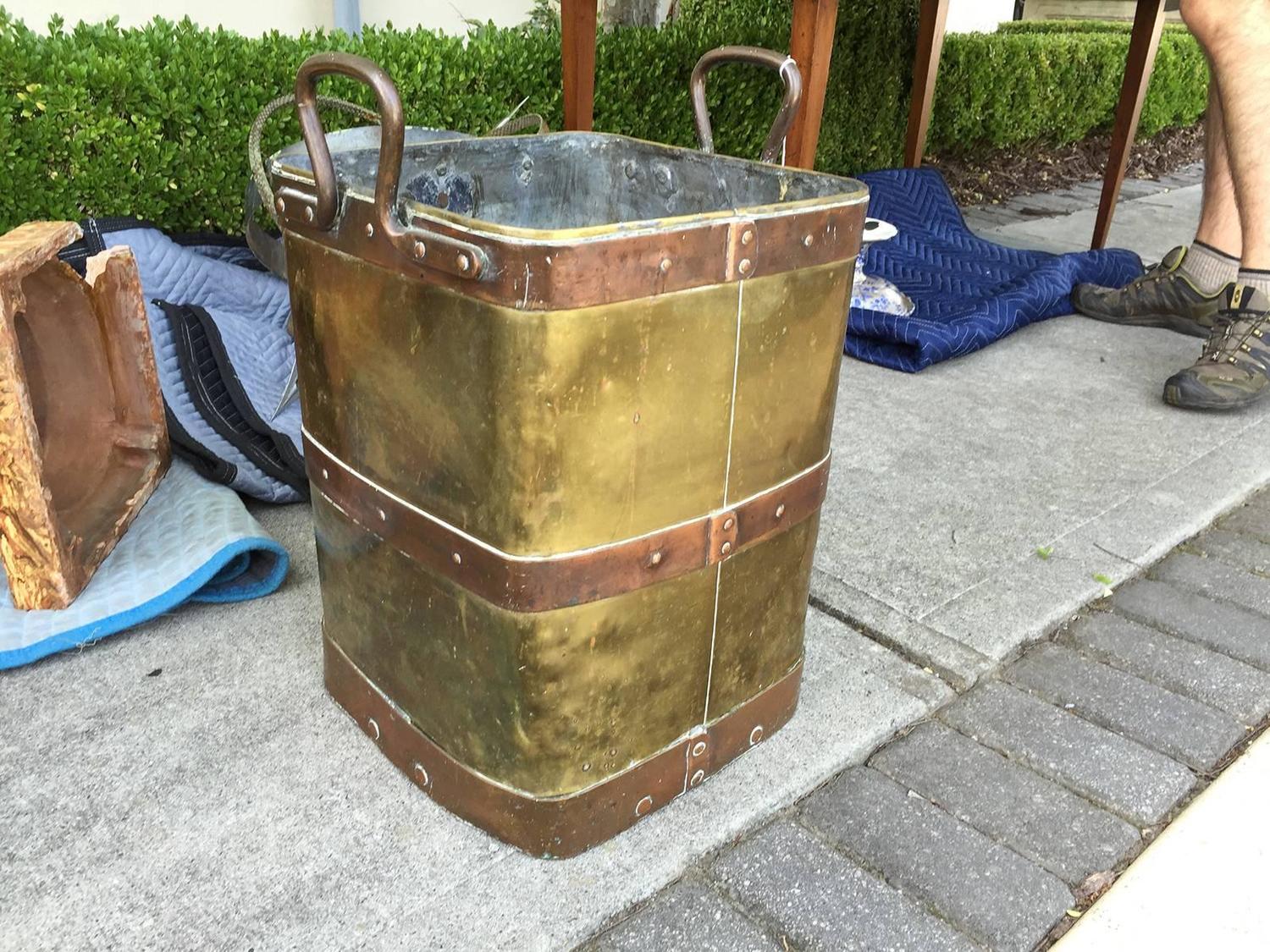 19th Century Large Brass and Copper Firewood Container at 1stdibs