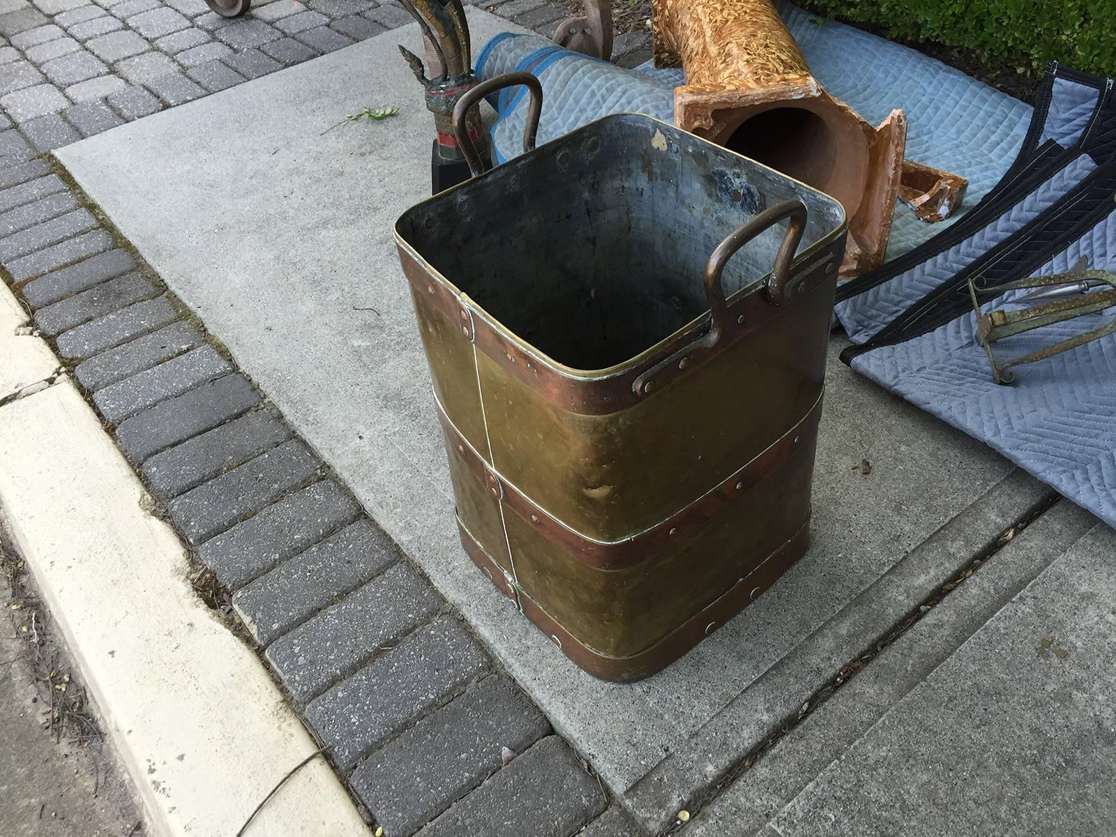 19th Century Large Brass and Copper Firewood Container 1