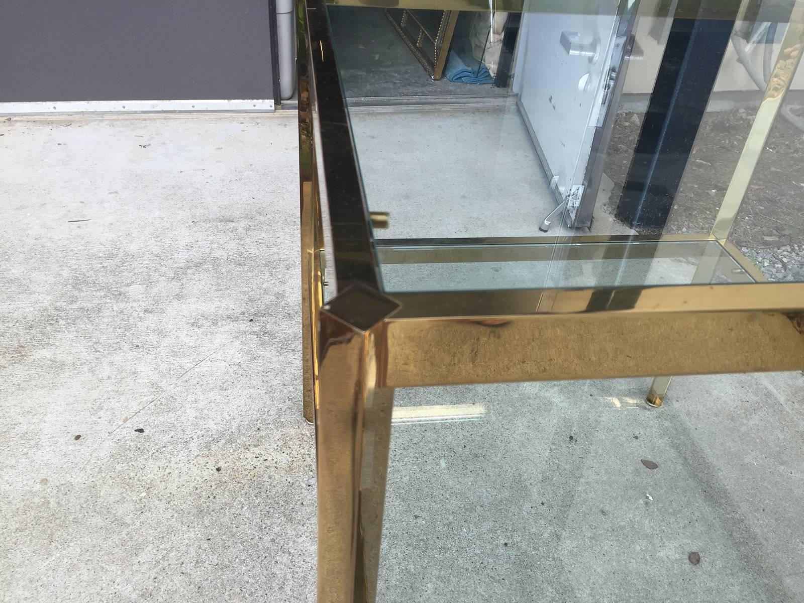 Mid-Century Two-Tier Brass and Glass Table In Excellent Condition In Atlanta, GA