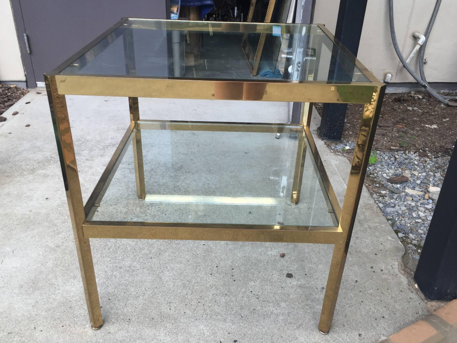 20th Century Mid-Century Two-Tier Brass and Glass Table