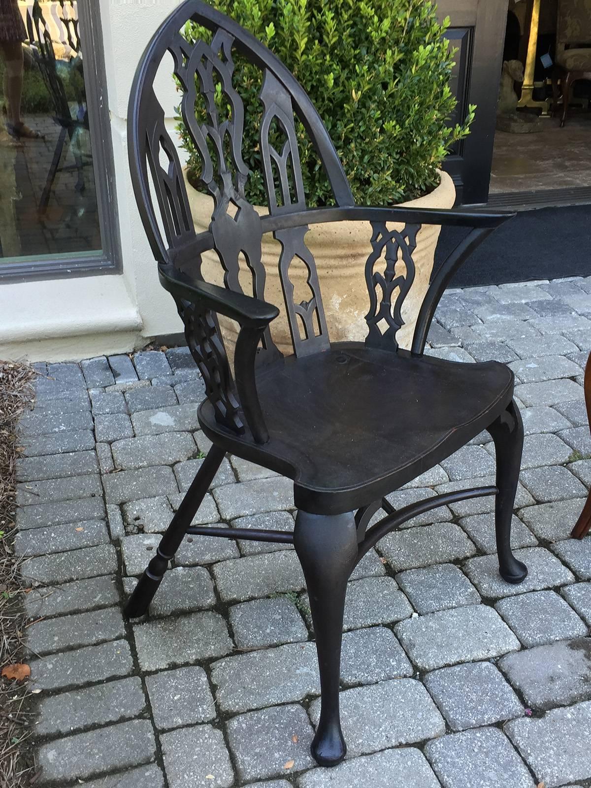 Rare 19th century George III ebonized Gothic windsor chair,