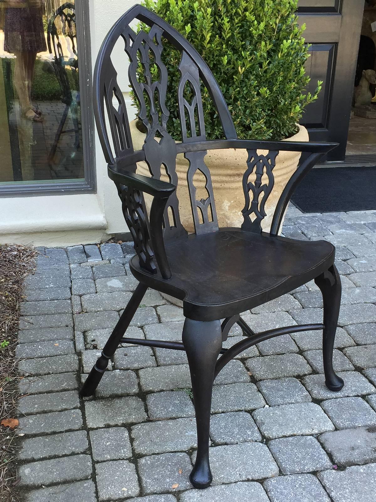 Rare 19th Century George III Ebonized Gothic Windsor Chair In Good Condition In Atlanta, GA