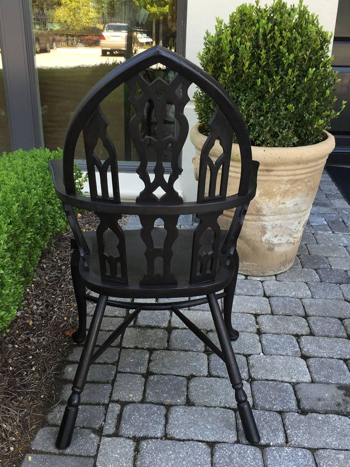 Rare 19th Century George III Ebonized Gothic Windsor Chair 4