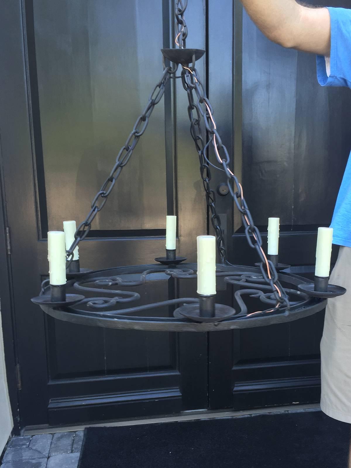 Early 20th Century Round Iron Chandelier.