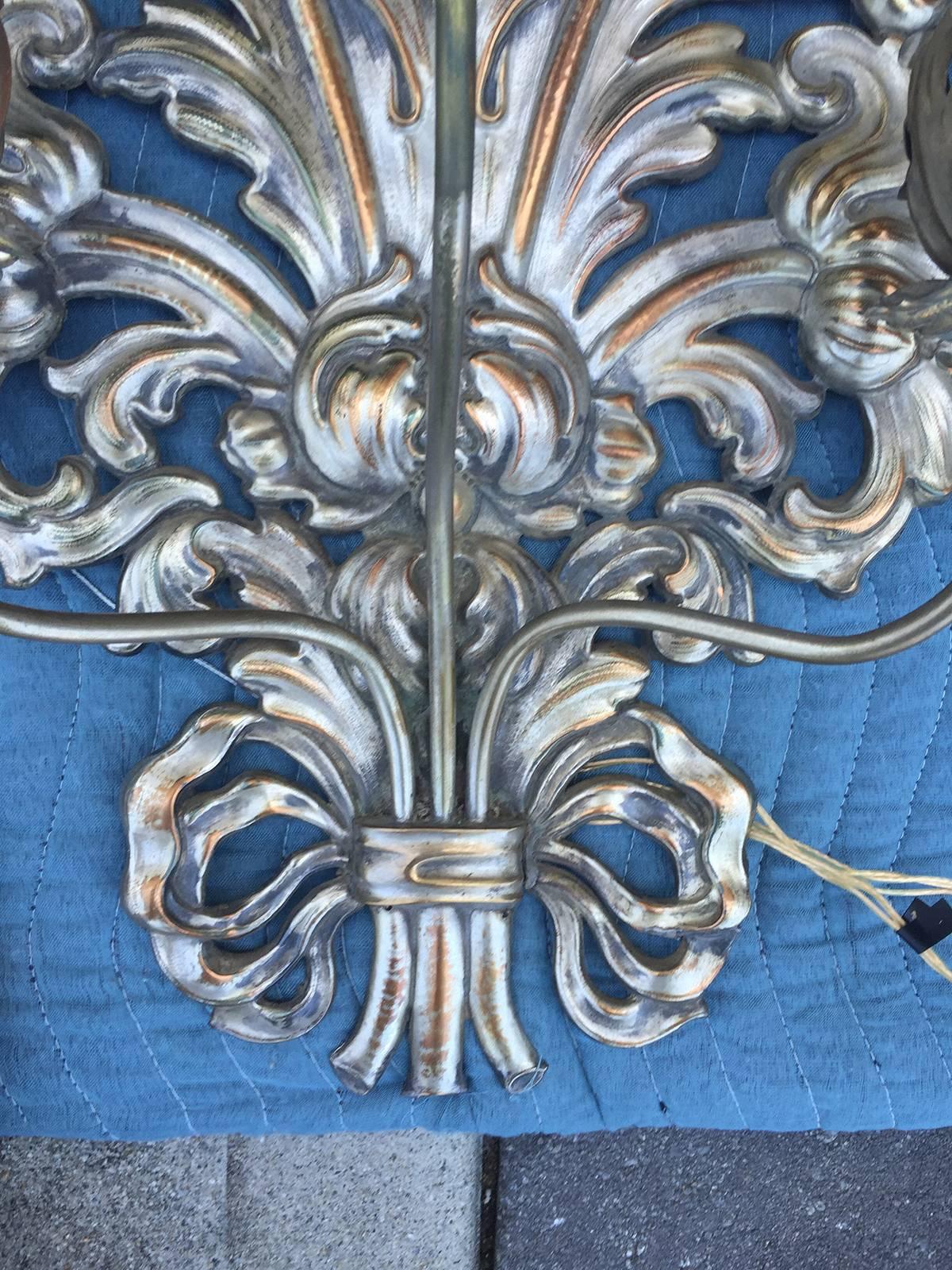 Very Large 19th-20th Century Italian Silvered Appliqué Sconce For Sale 3