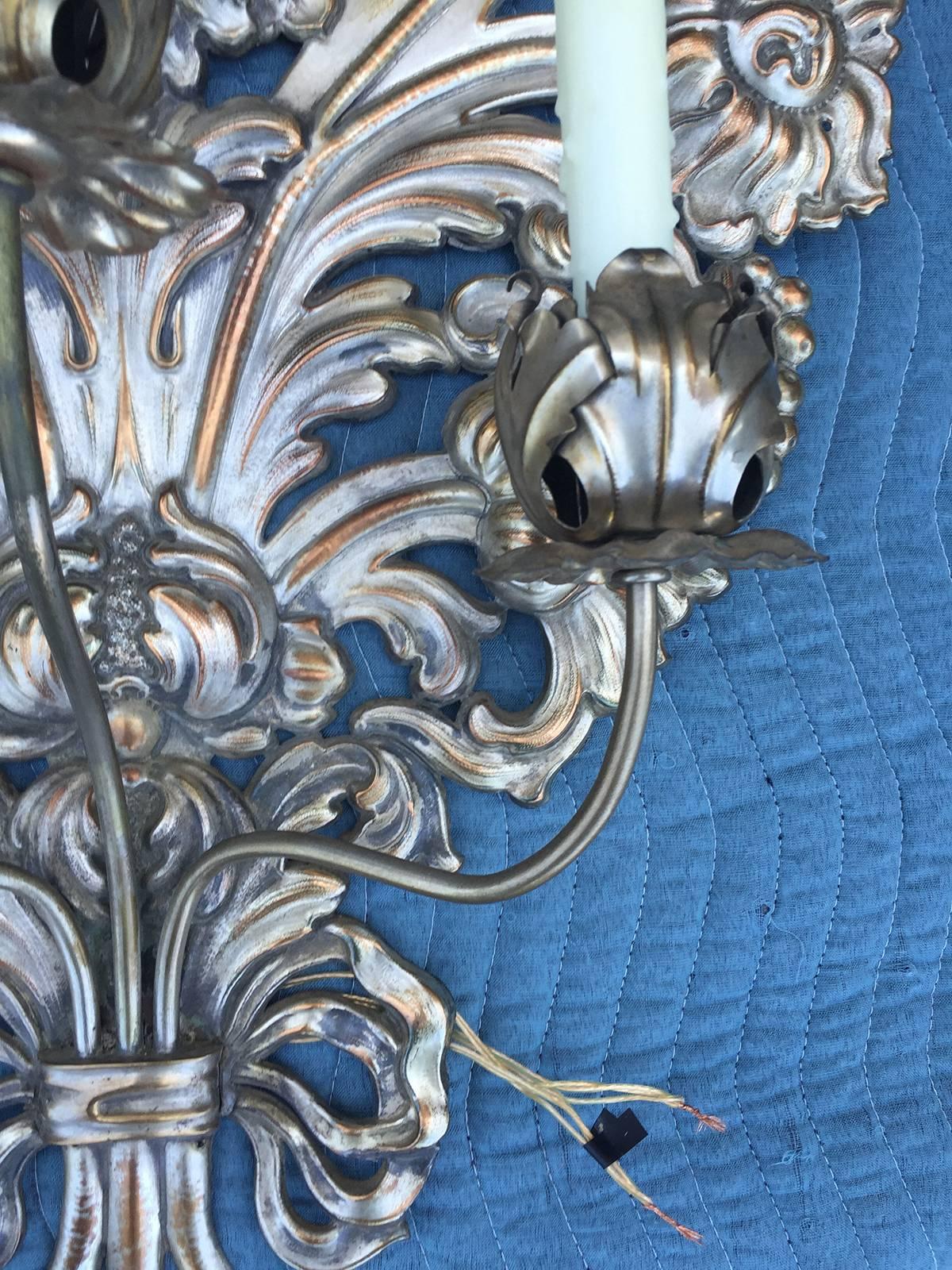 Very Large 19th-20th Century Italian Silvered Appliqué Sconce For Sale 4