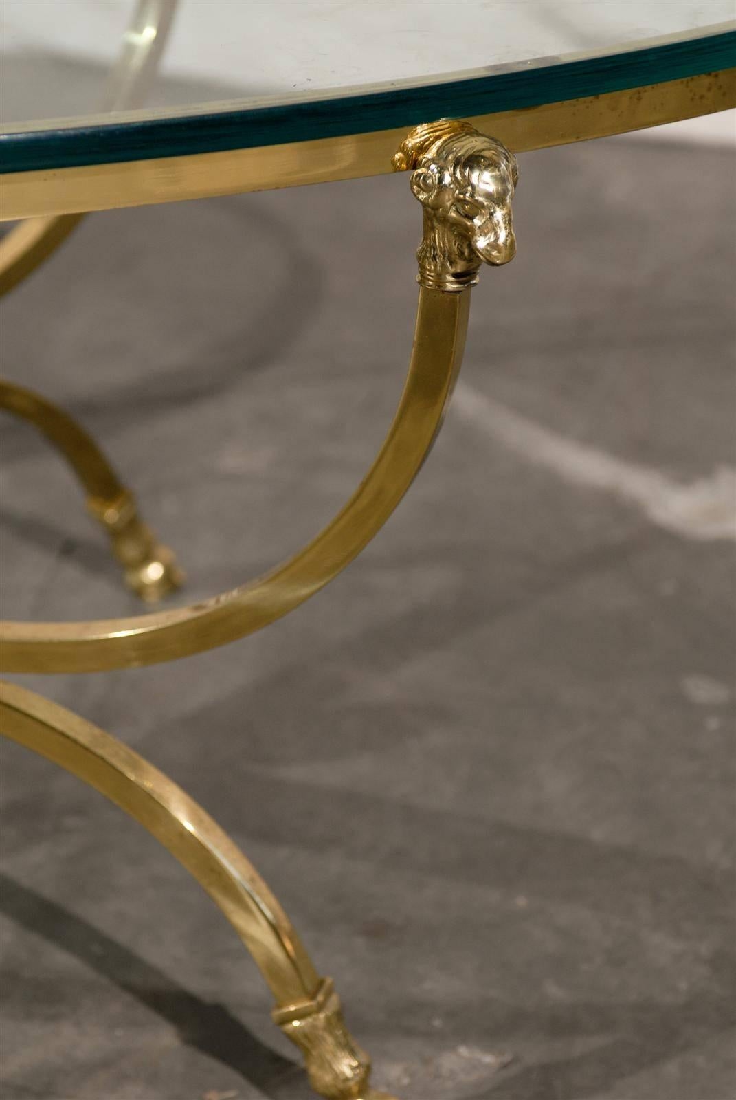 Mid-Century Oval Brass Coffee Table with Glass Top Attributed to Maison Jansen 1