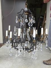 Large 20th Century French and Iron Crystal Chandelier in the Style of Jansen