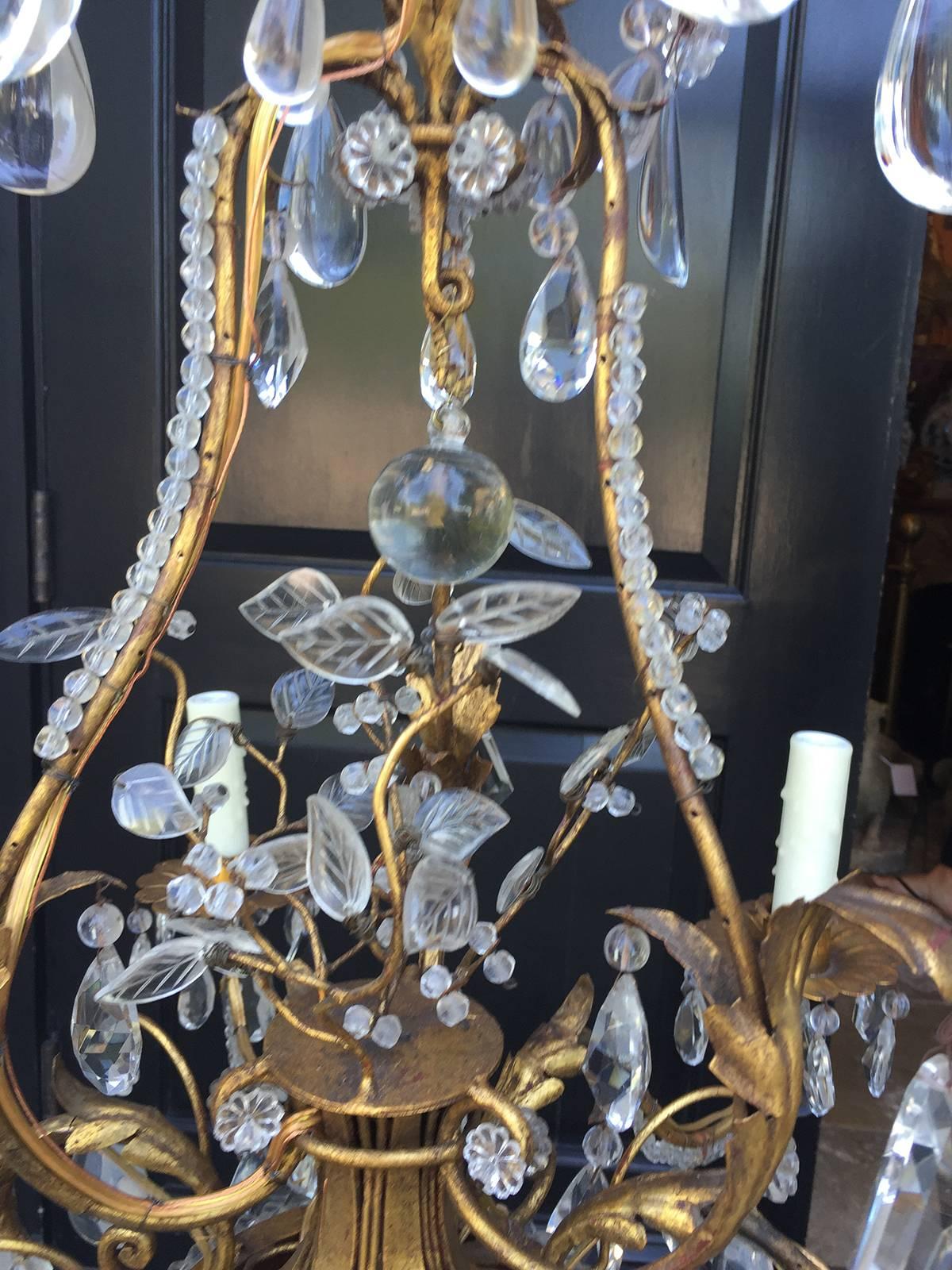 Early 20th Century Italian Crystal and Gilt Metal Chandelier 1